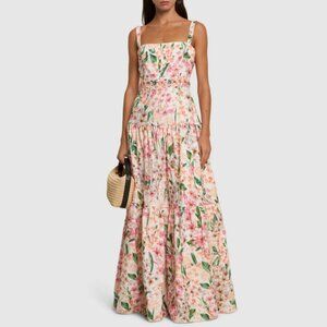 Agua by Agua Bendita Lima Light Pink Embroidered Linen Maxi Dress
